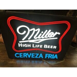 Vtg 1980s Miller High Life Beer Plastic Light Up Sign Game Room Man Cave *20x15